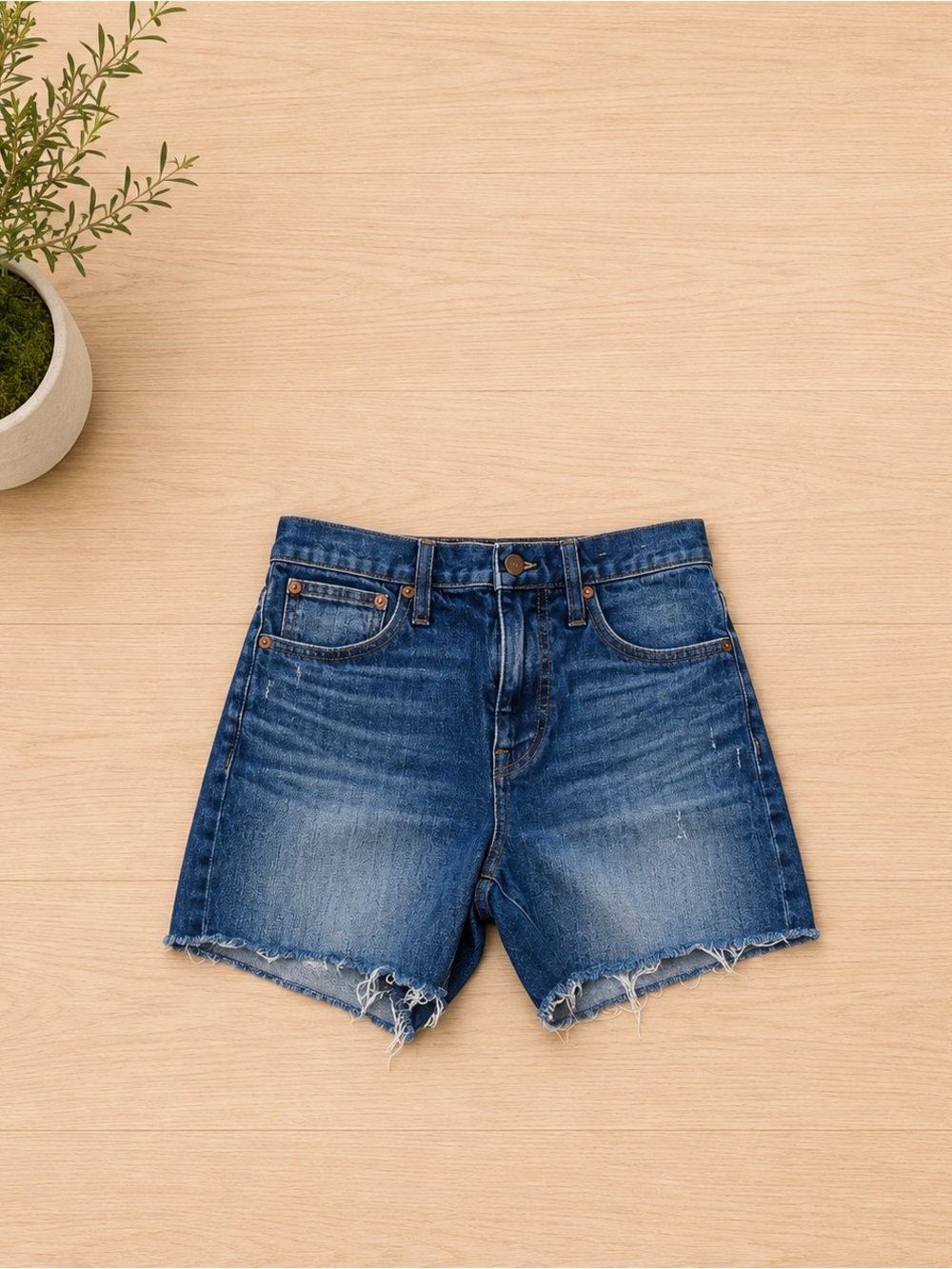 Madewell High Rise Denim Shorts US 2 25 Dark Wash Raw Hem MSRP $78